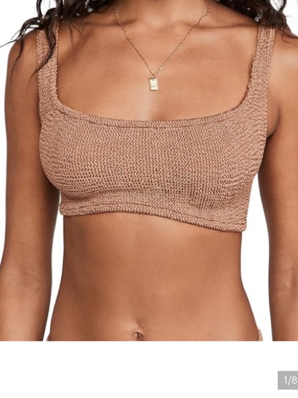 Hunza G Textured Knit Bikini Top in Taupe